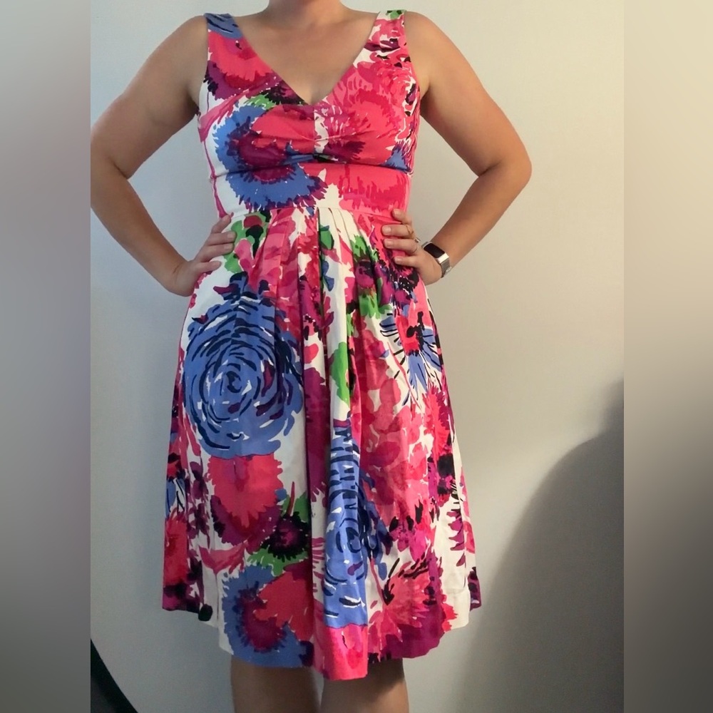 Suzi Chin Maggie London Floral Fit-and-Flare Dress in Pink and Blue